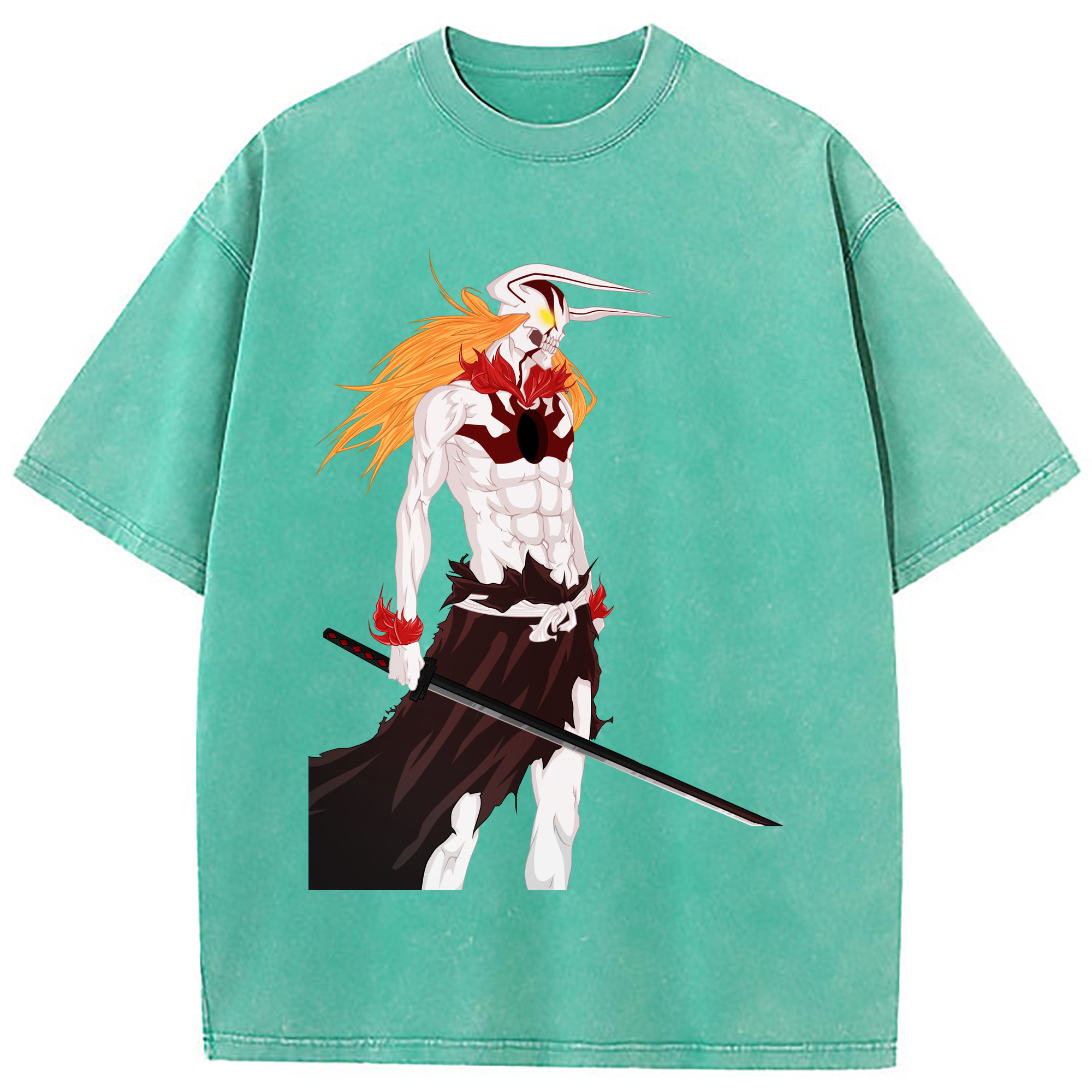 （画像用） ブリーチ 黒崎一護（くろさき いちご）BLEACH Kurosaki Ichigo 綿100% ヴィンテージ風 半袖Tシャツ（フロントプリント）